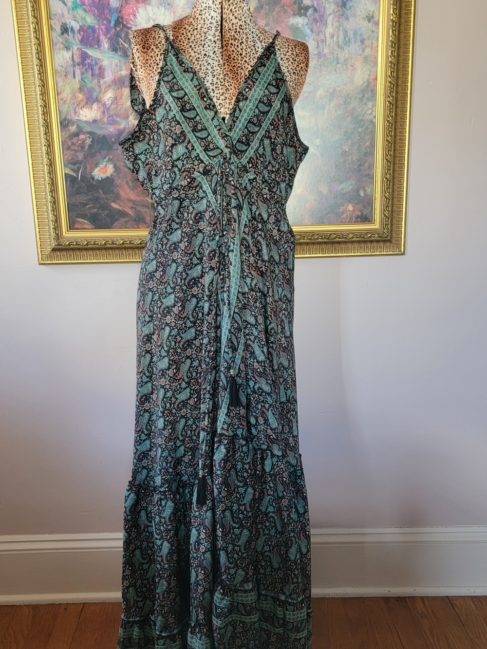Boho Wrap Maxi Dress in Teal Paisley